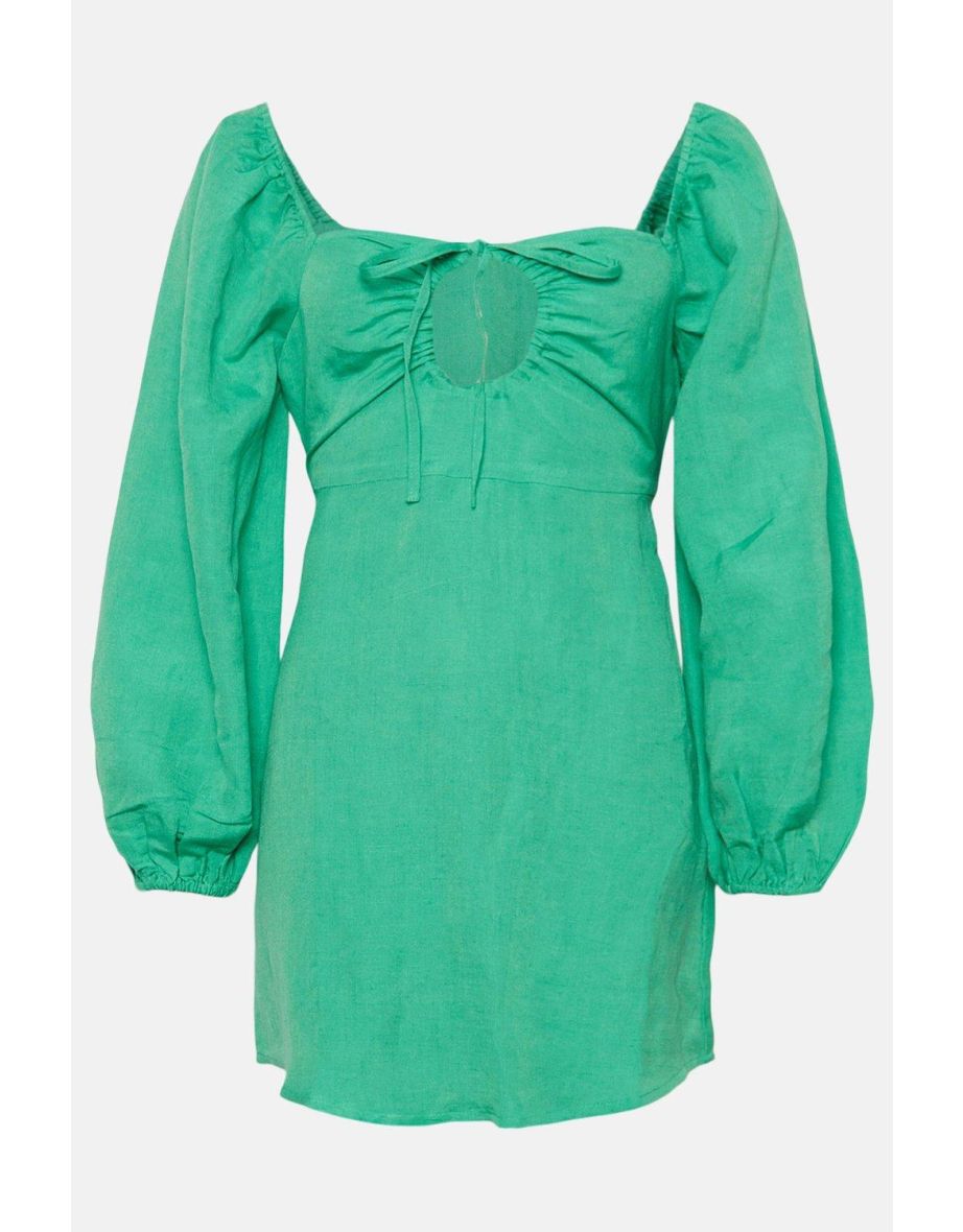Green Petite Column Mini Dress with Long Sleeve - 3