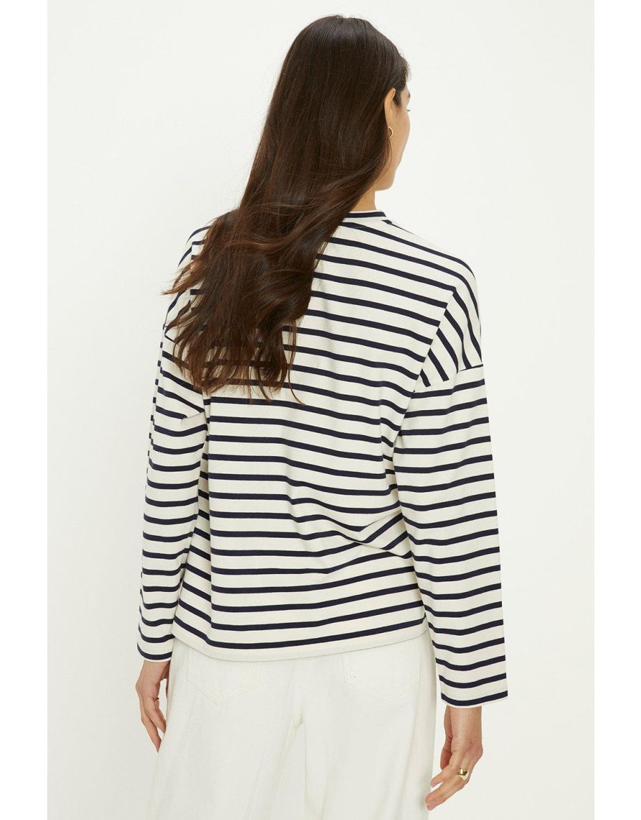 Drop Shoulder Stripe Long Sleeve Top - 2