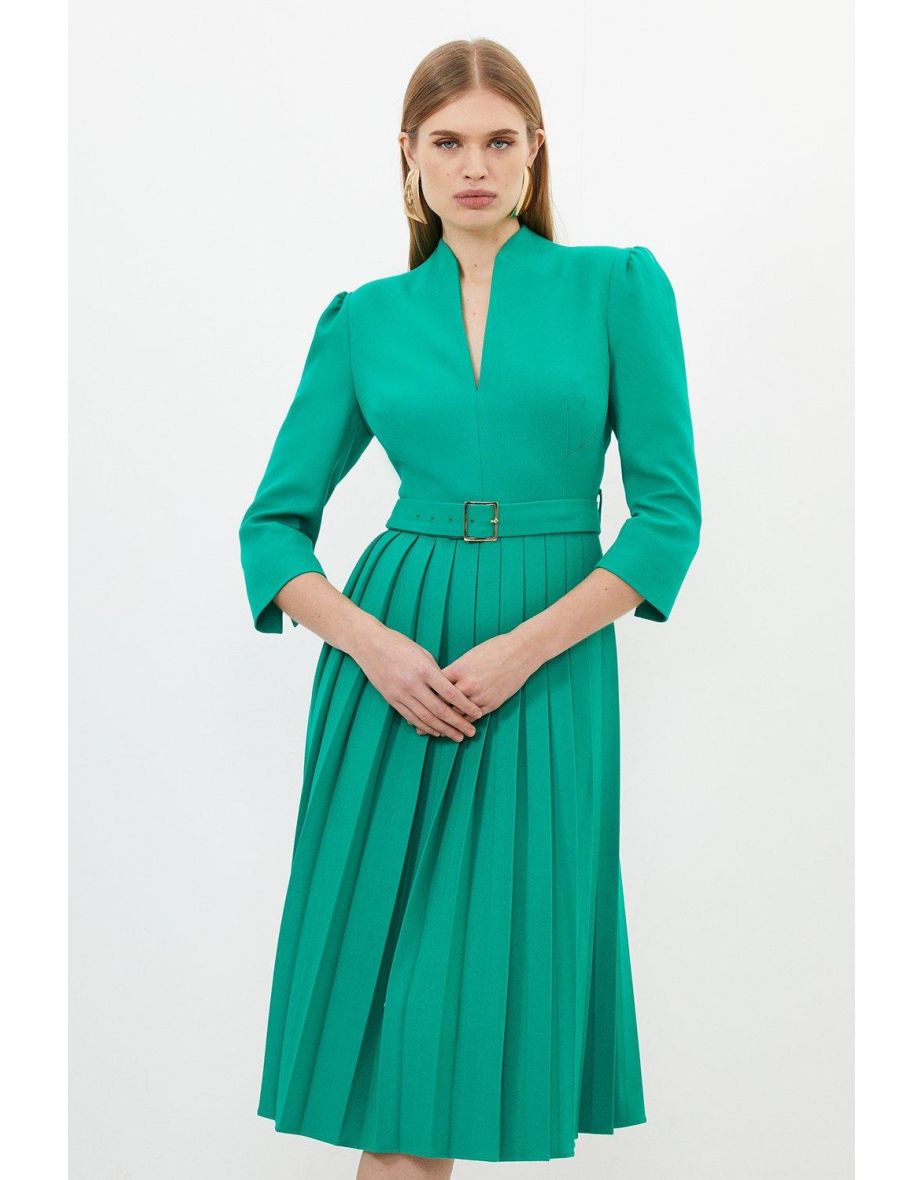 Shop Tailored Structured Crepe High Neck Pleated Midi Dress Online in Qatar VogaCloset