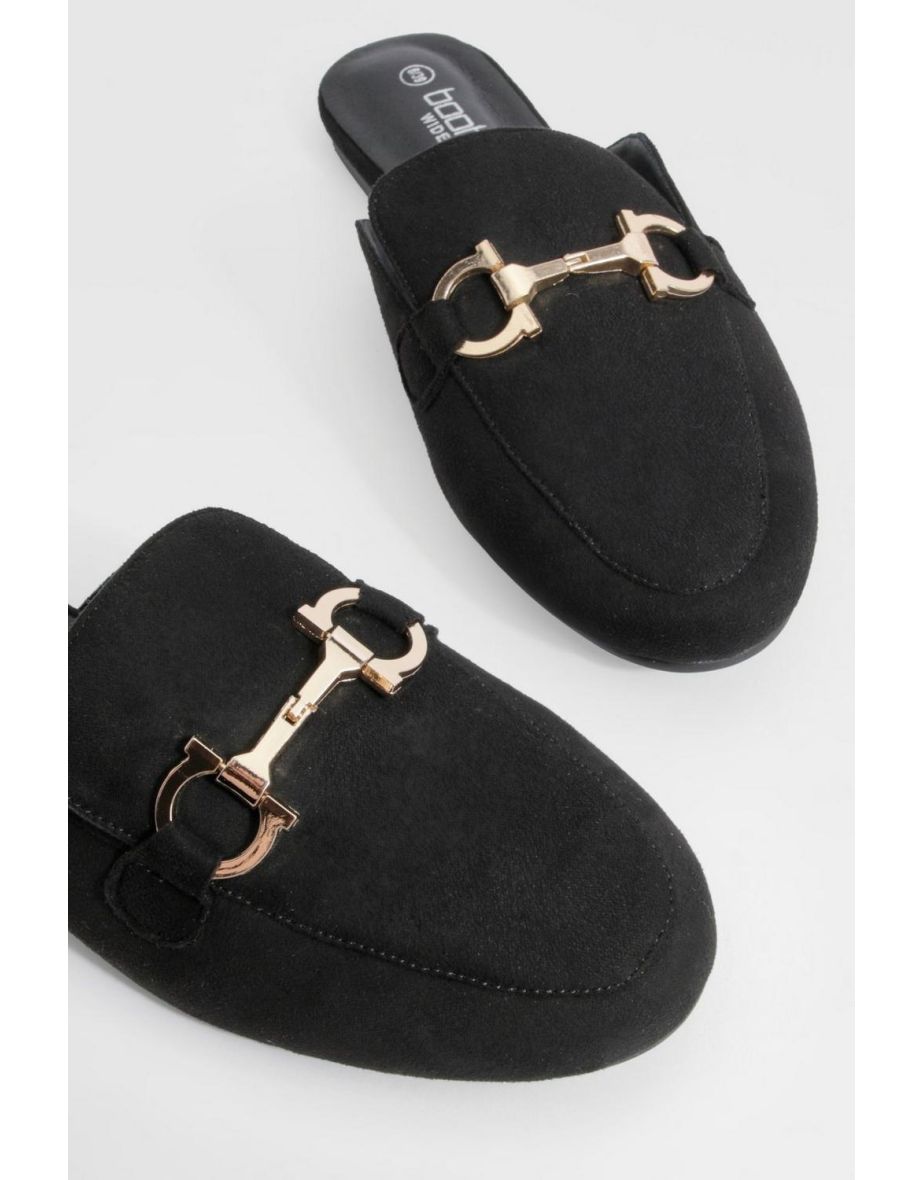 Wide Fit T Bar Backless Loafers - black - 3