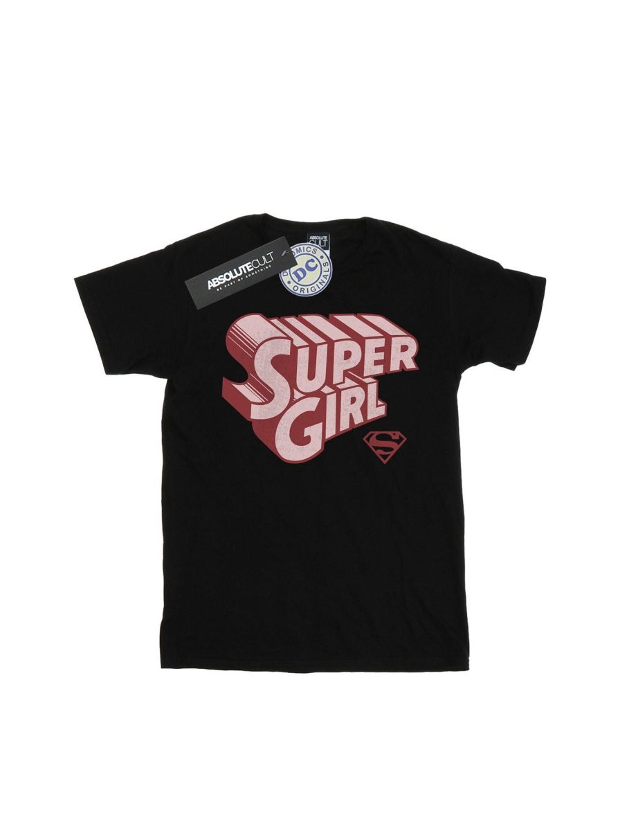 DC Comics Girls Supergirl Retro Logo Cotton T-Shirt - Black