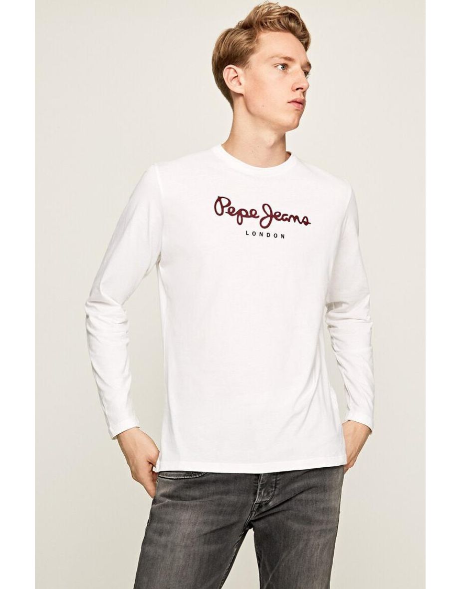 Eggo Logo Print T-Shirt in Cotton with Long Sleeves and Crew Neck