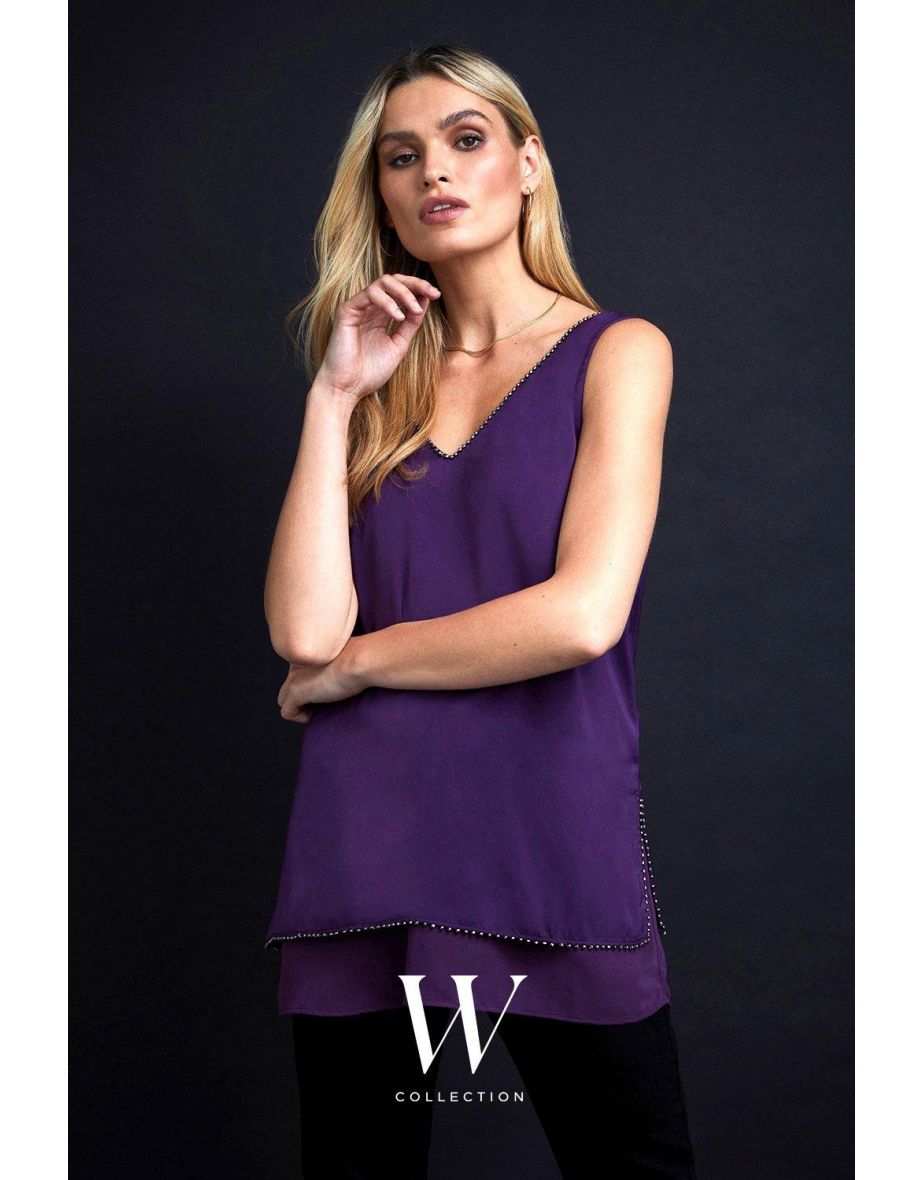 Bead Detail Double Layer Cami Top