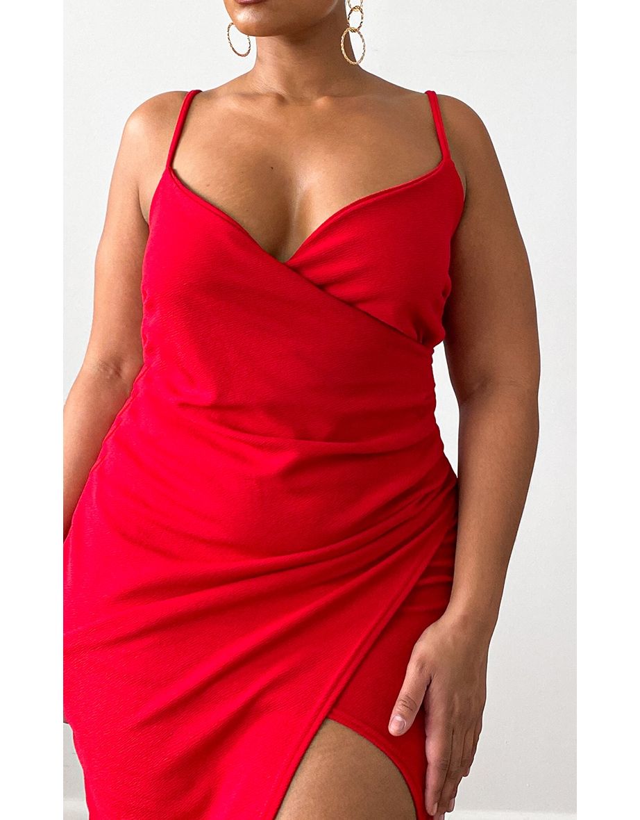 Plus Lauriell Red Wrap Front Crepe Midi Dress - 2