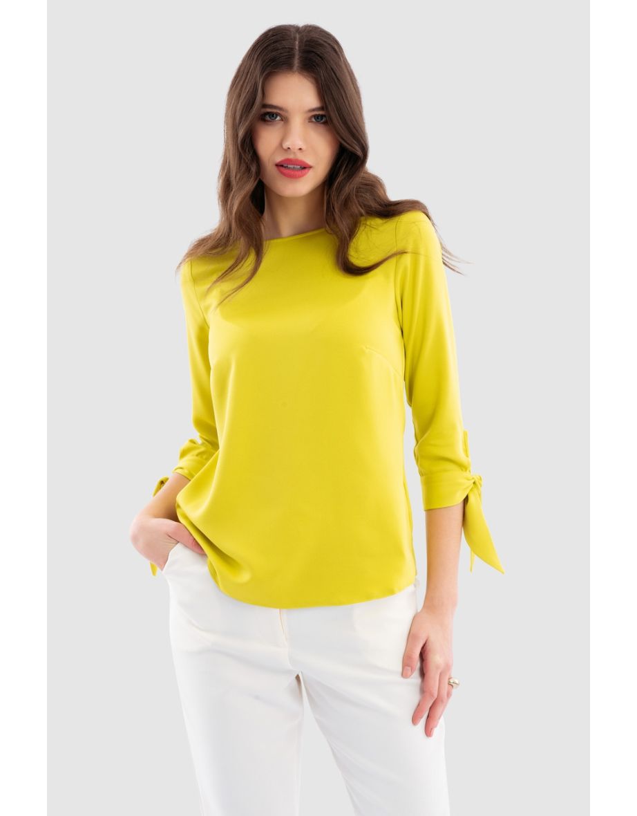 Lime Yellow Tie Cuff Blouse
