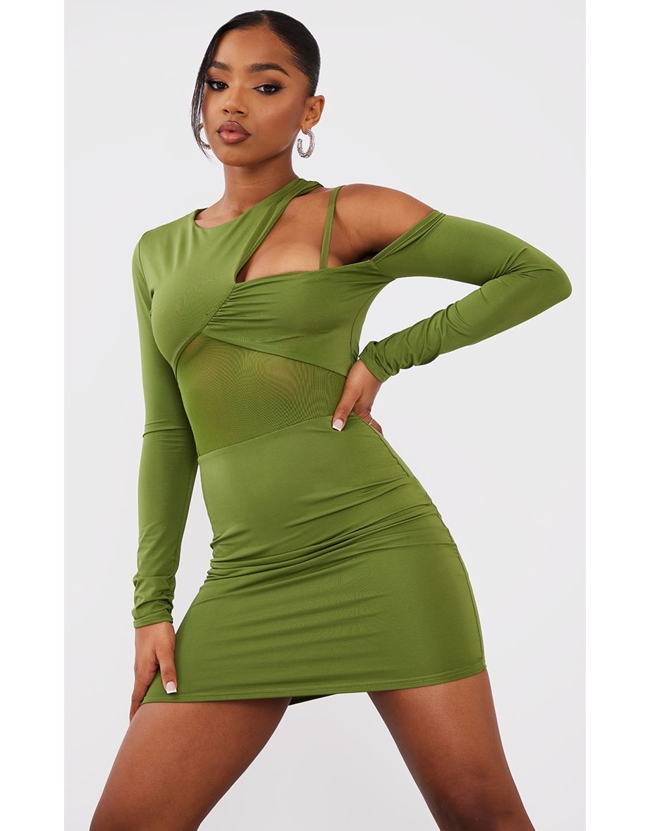 Mesh insert bodycon dress best sale