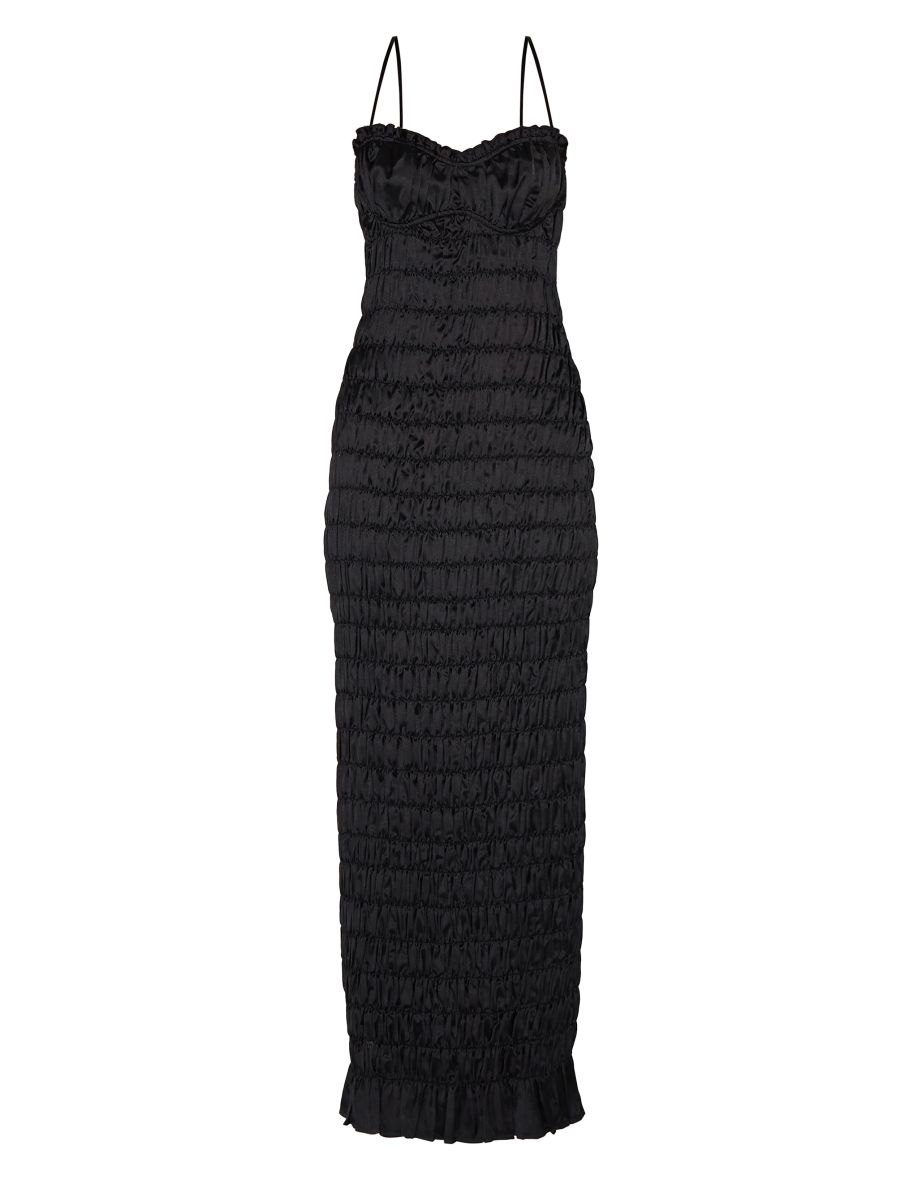 Black Satin Ruched Underwired Maxi Dress - 4