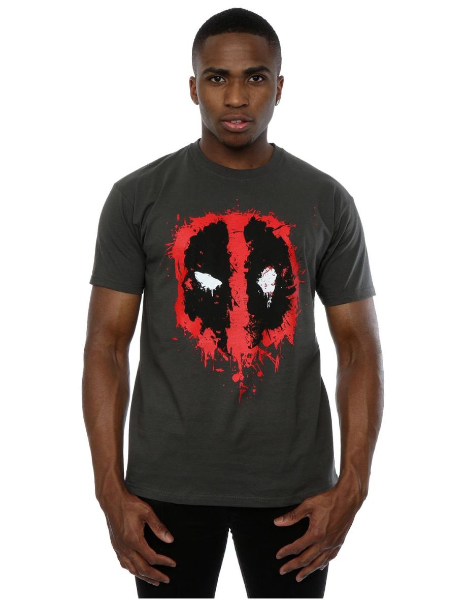 Deadpool Mens Splat Face Cotton T-Shirt - Light Graphite