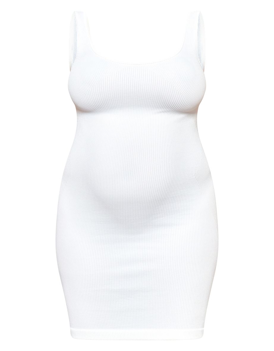 Maternity White Strappy Contour Rib Mini Dress - 4