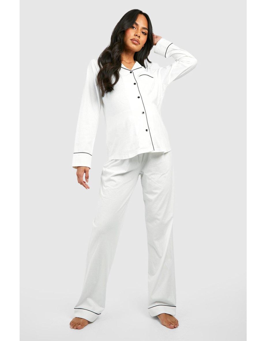 Maternity Jersey Piping Button Trouser Pyjamas - ivory