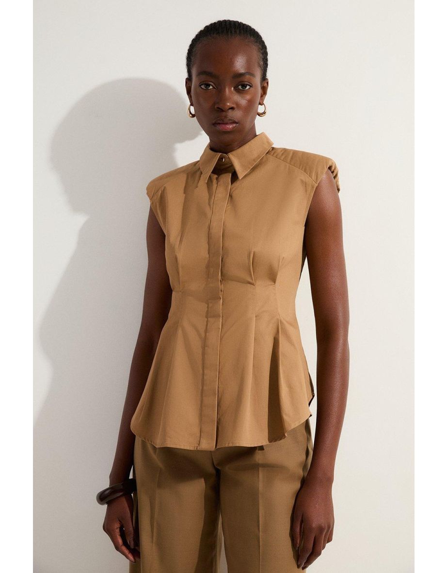 Cotton Sleeveless Tailored Shirt