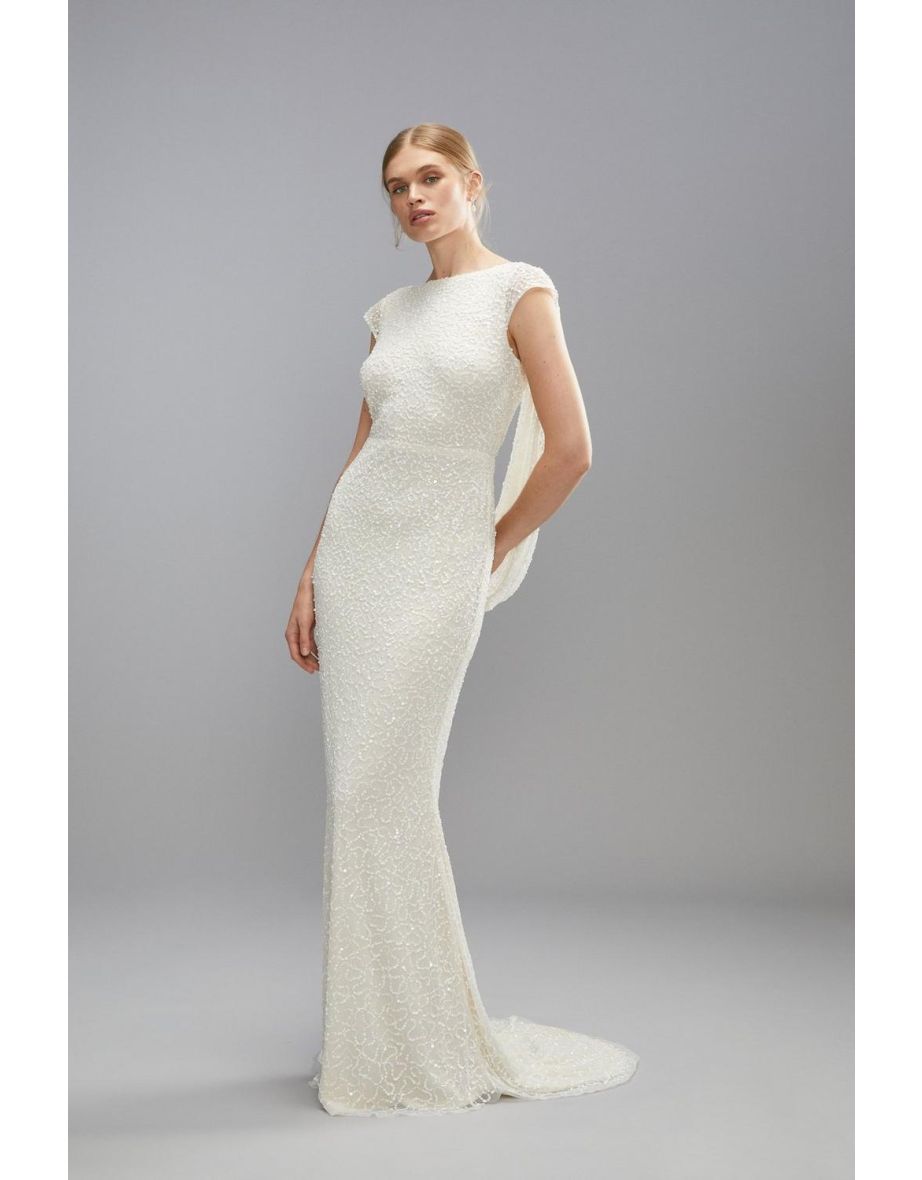 Calvin klein draped sales back sequin gown