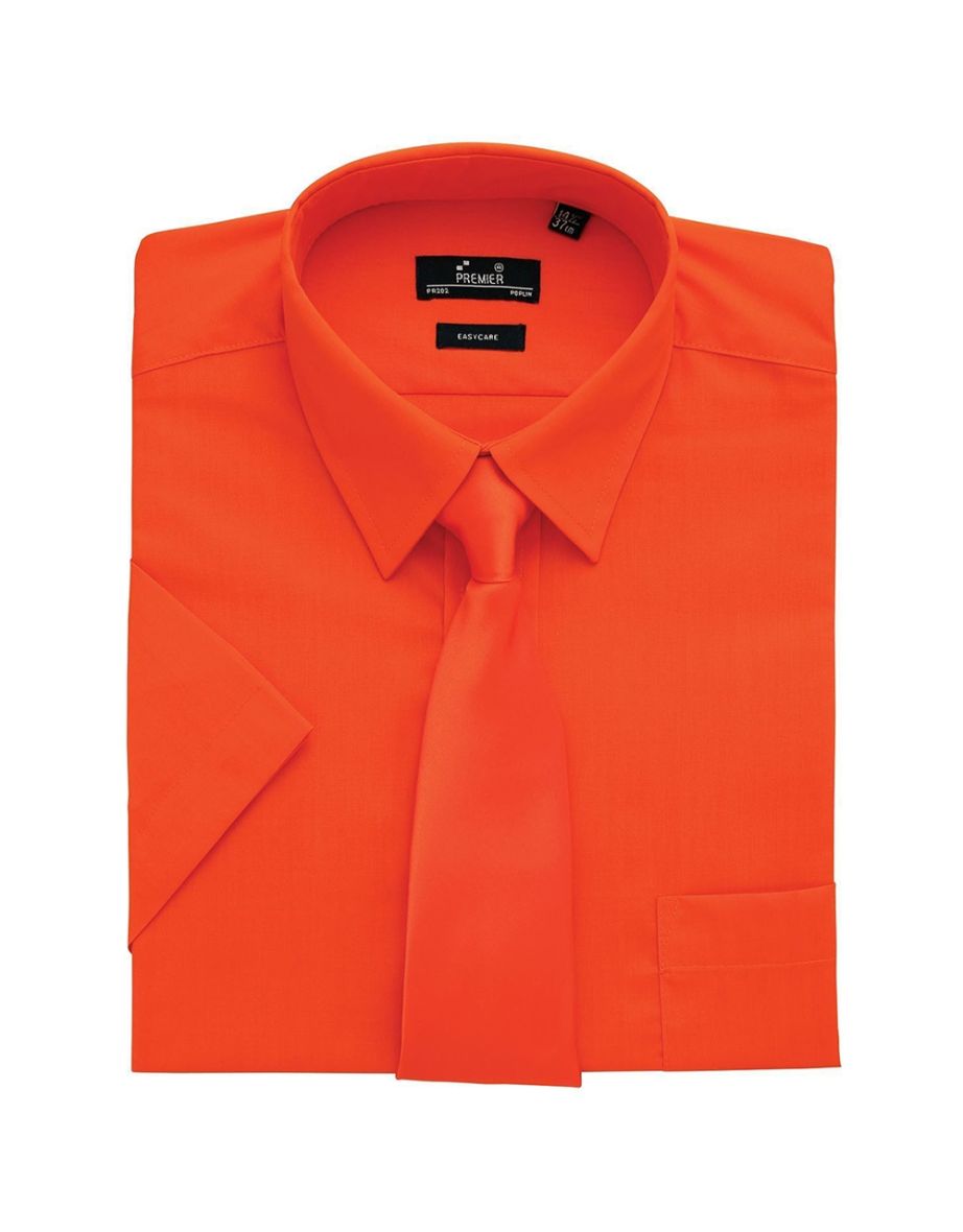Premier Mens Short Sleeve Formal Poplin Plain Work Shirt - Orange - 1