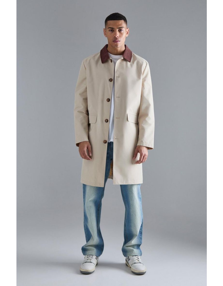 Cord Collar Button Through Mac - sand