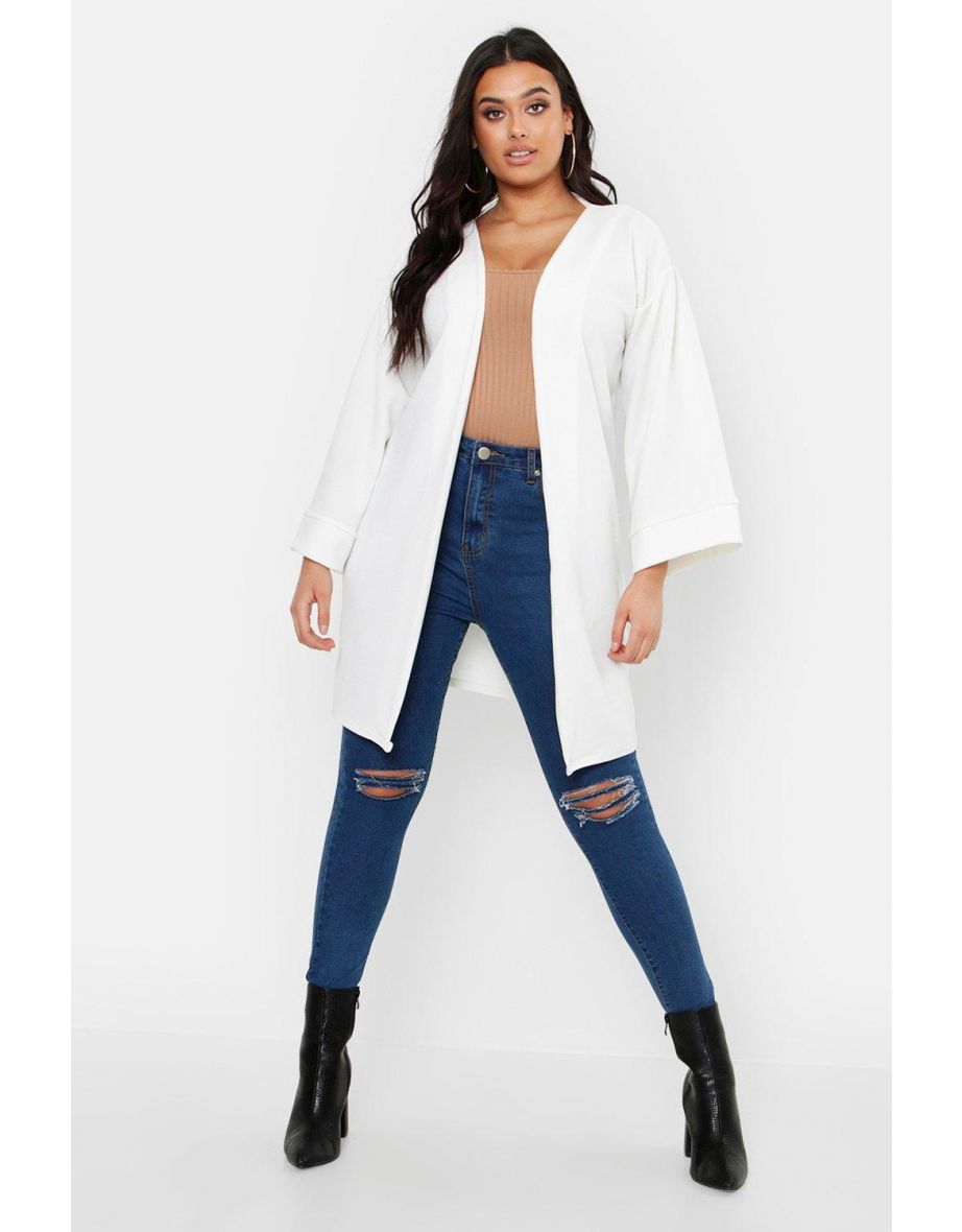 Plus Kimono Sleeve Duster - white