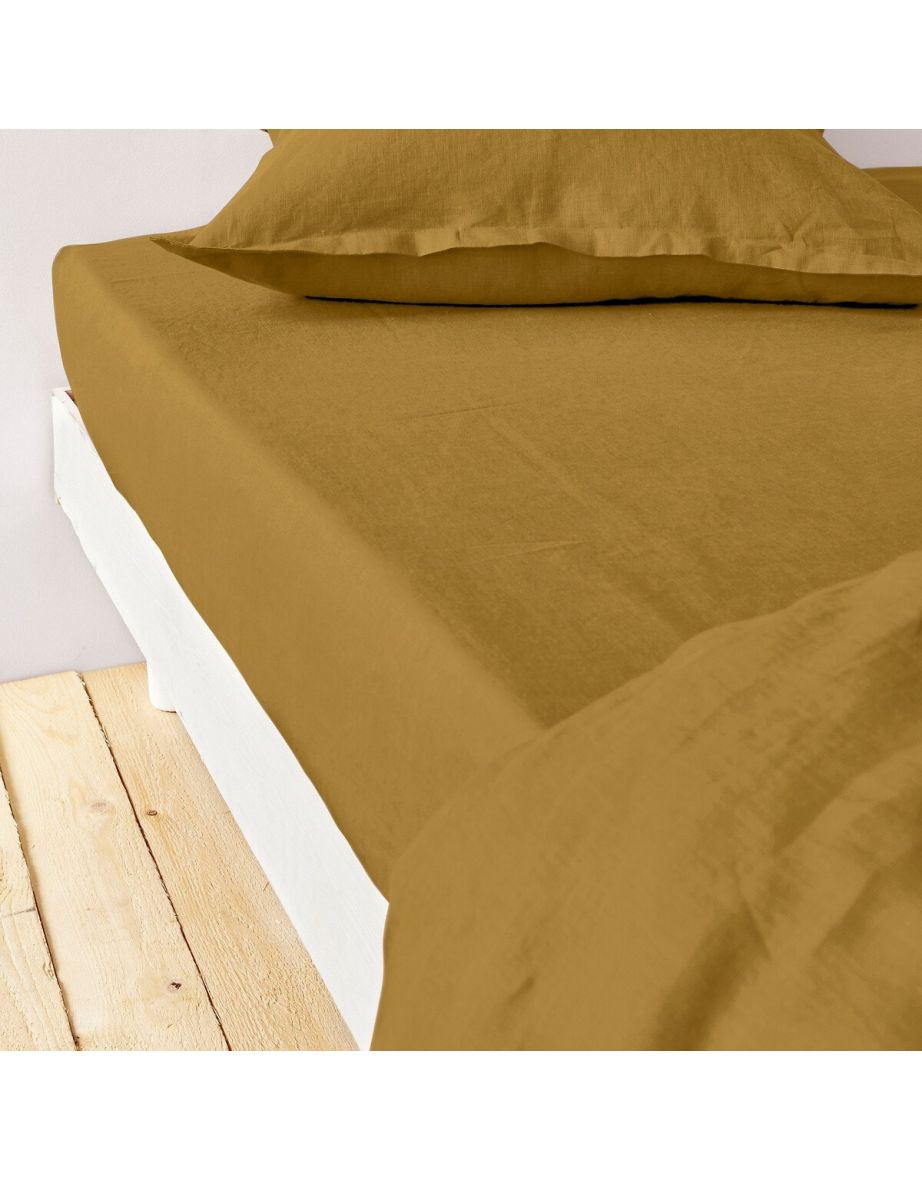 Washed Linen Plain Fitted Sheet