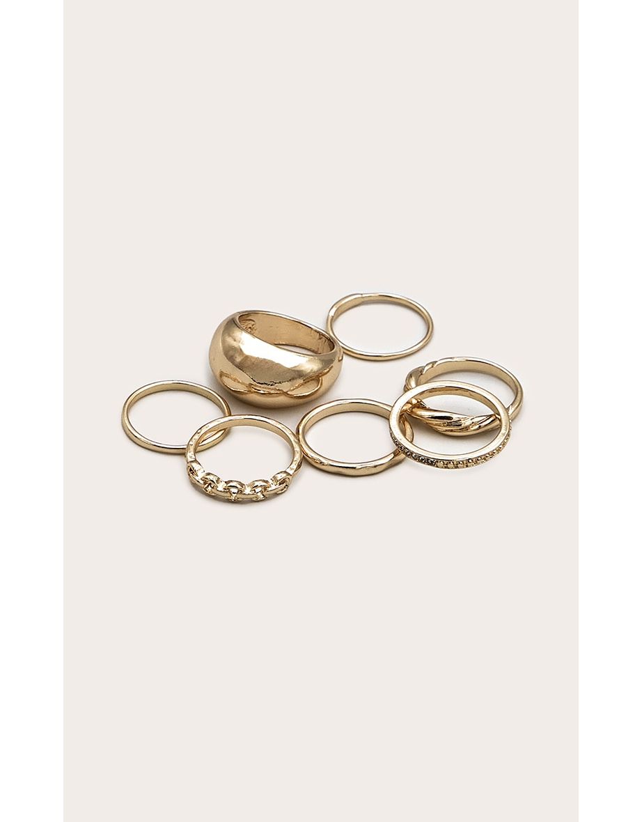 Gold Assorted Diamante Textured Multipack Rings