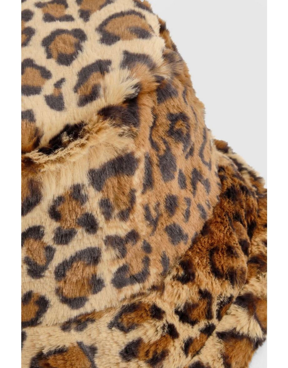 Leopard Faux Fur Bucket Hat - 2