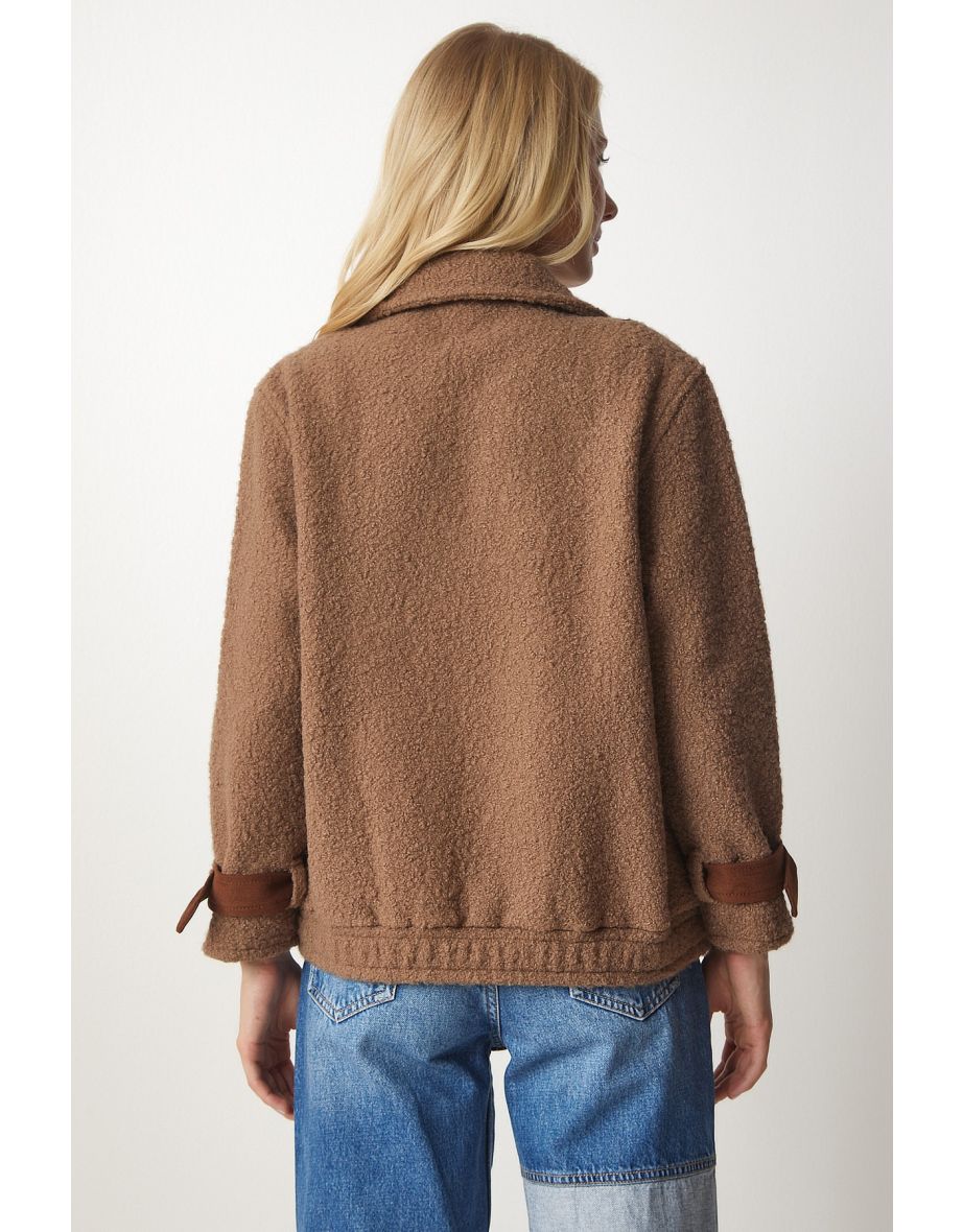 Women's Biscuit Polo Neck Boucle Jacket - 6
