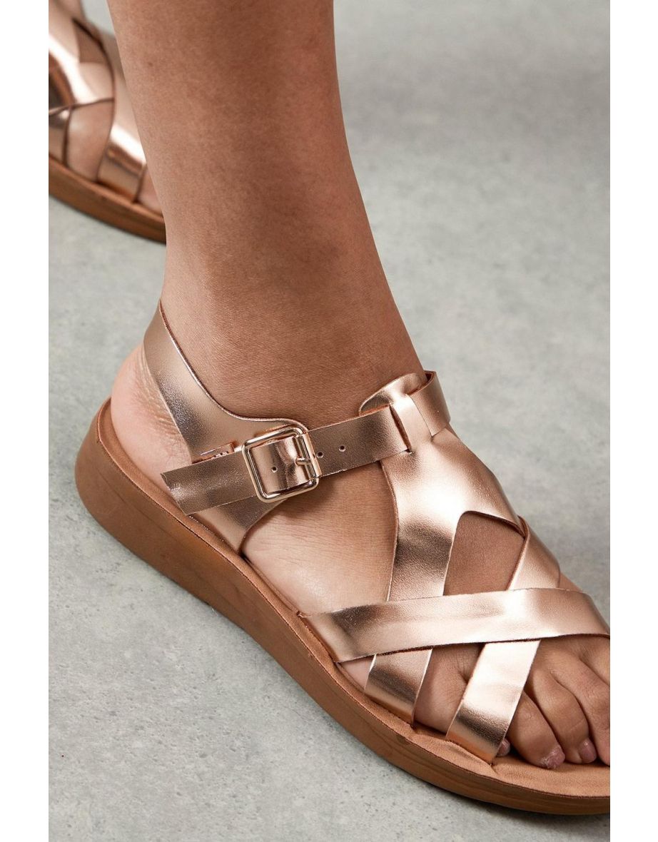 Good For The Sole: Grace Faux Leather T-bar Flexi Comfort Low Wedge Sandals - 3