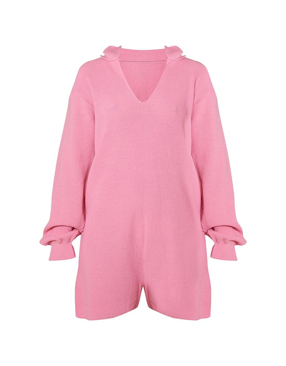Pink Knitted Oversized Playsuit - 4