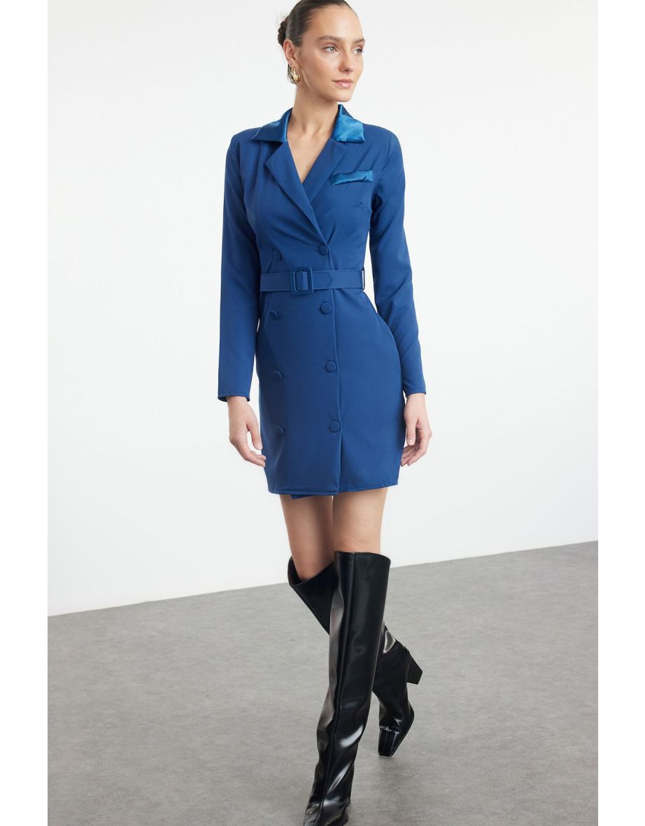 Petrol Plain Woven Dress