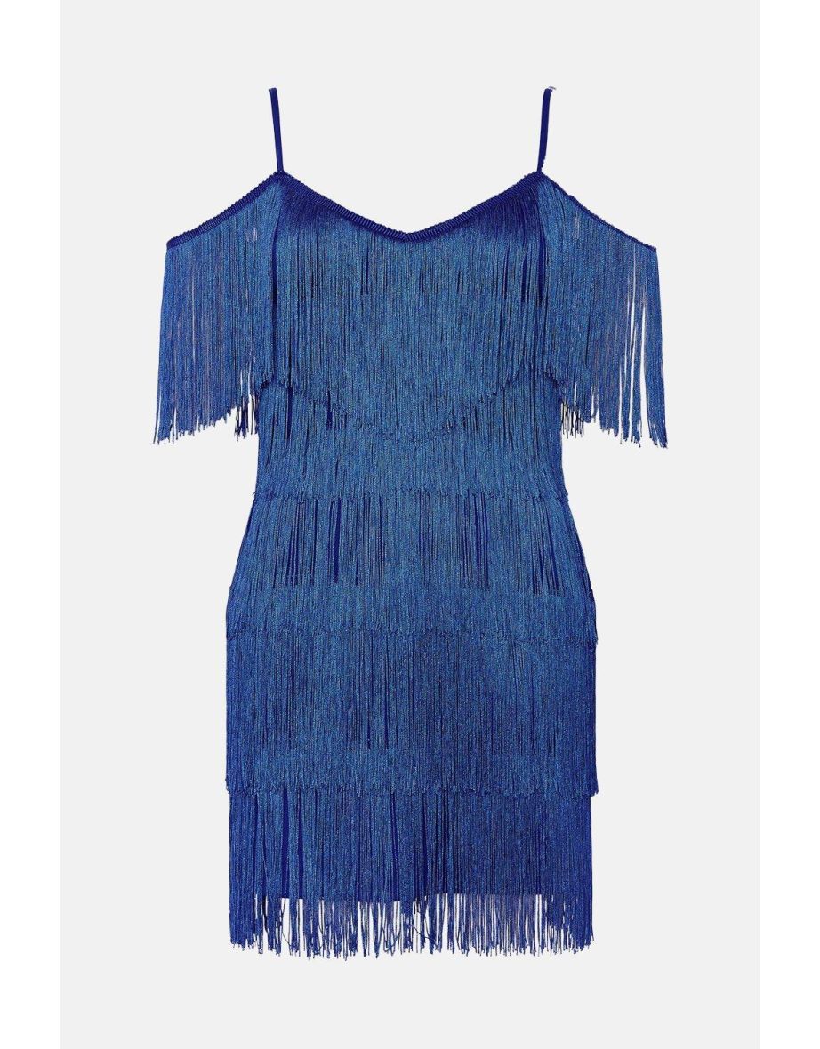 Fringed Cold Shoulder Mini Dress - 3
