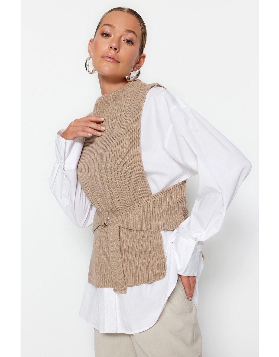 Mink Belted Tricot Sweater - 7