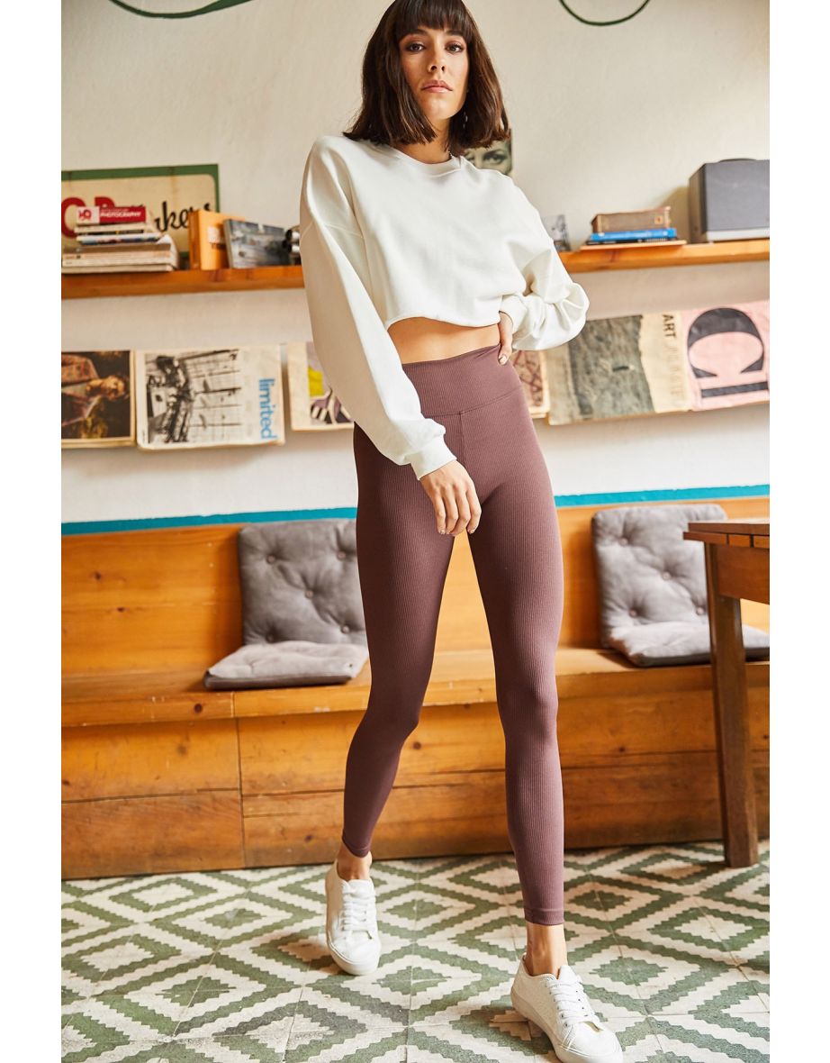 Shop Leggings Brown High Waist Online in Bahrain VogaCloset