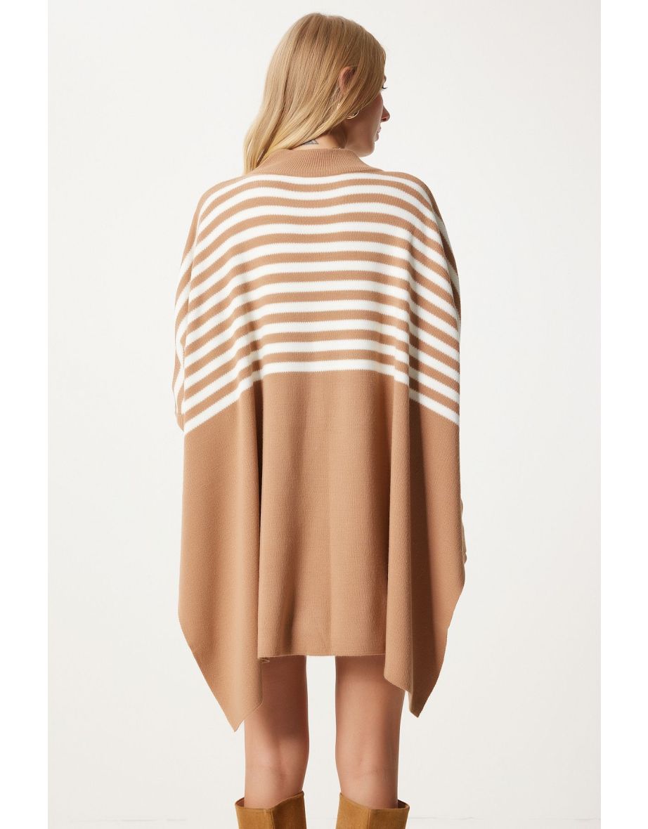 Women's Biscuit Striped Side Slit Oversize Poncho Sweater - 6