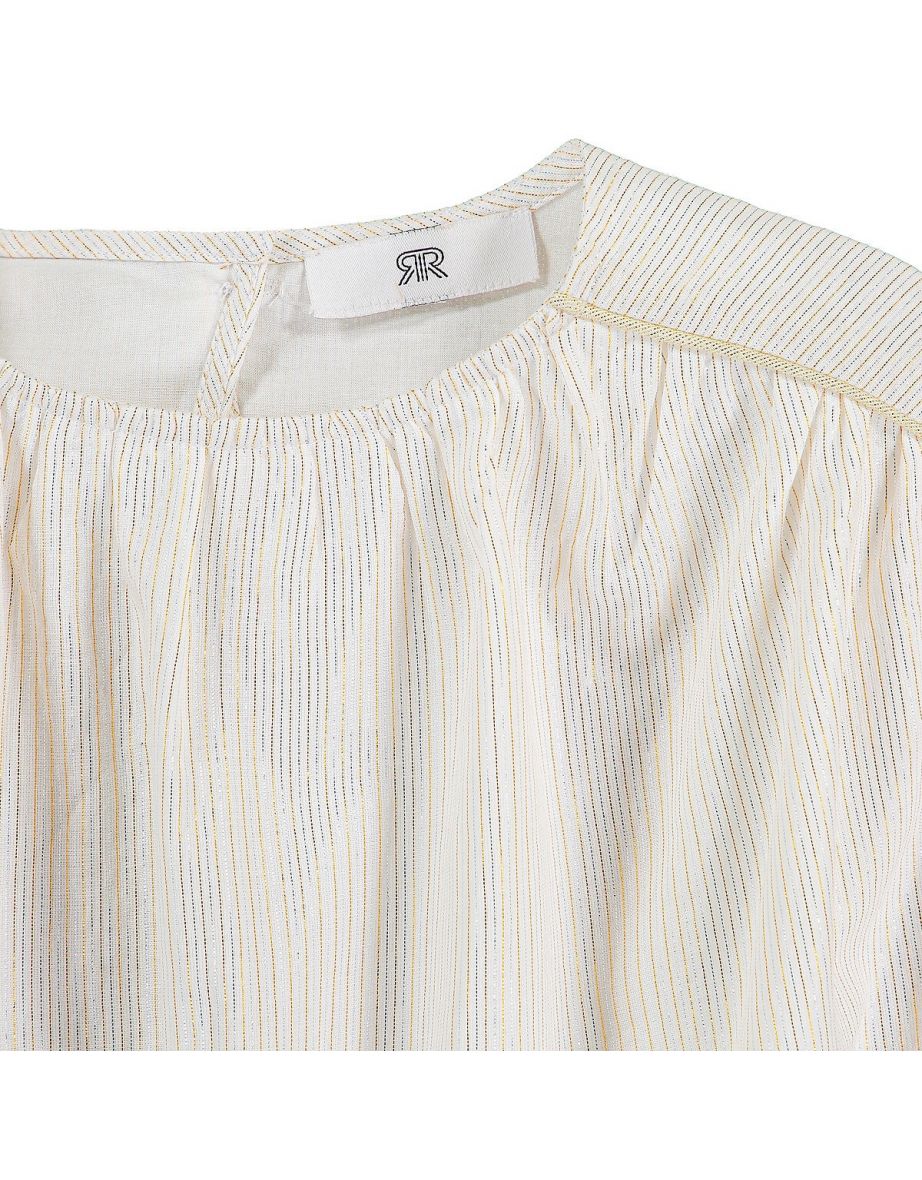 Striped Cotton Dress with Short Sleeves - 5