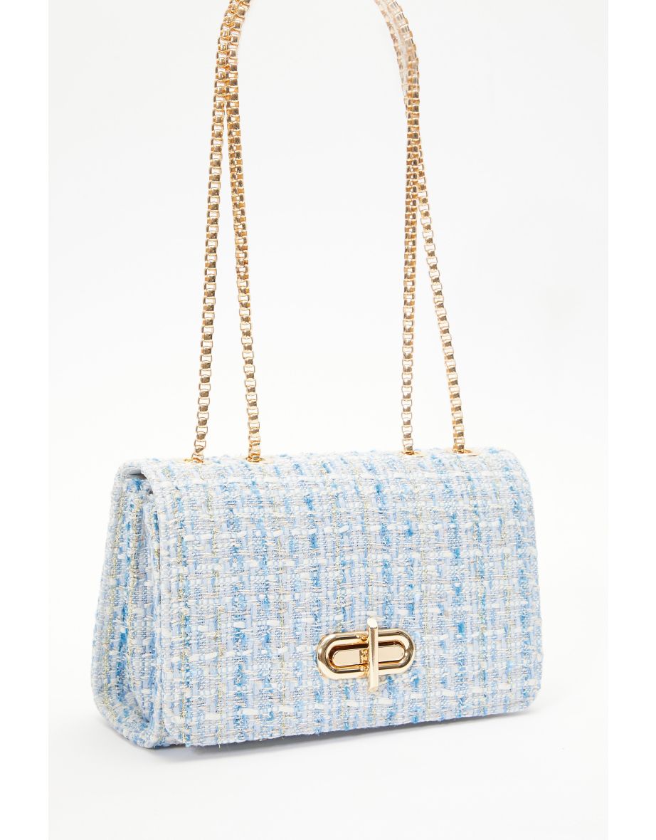 Quiz Blue Tweed Cross Body Bag - 4