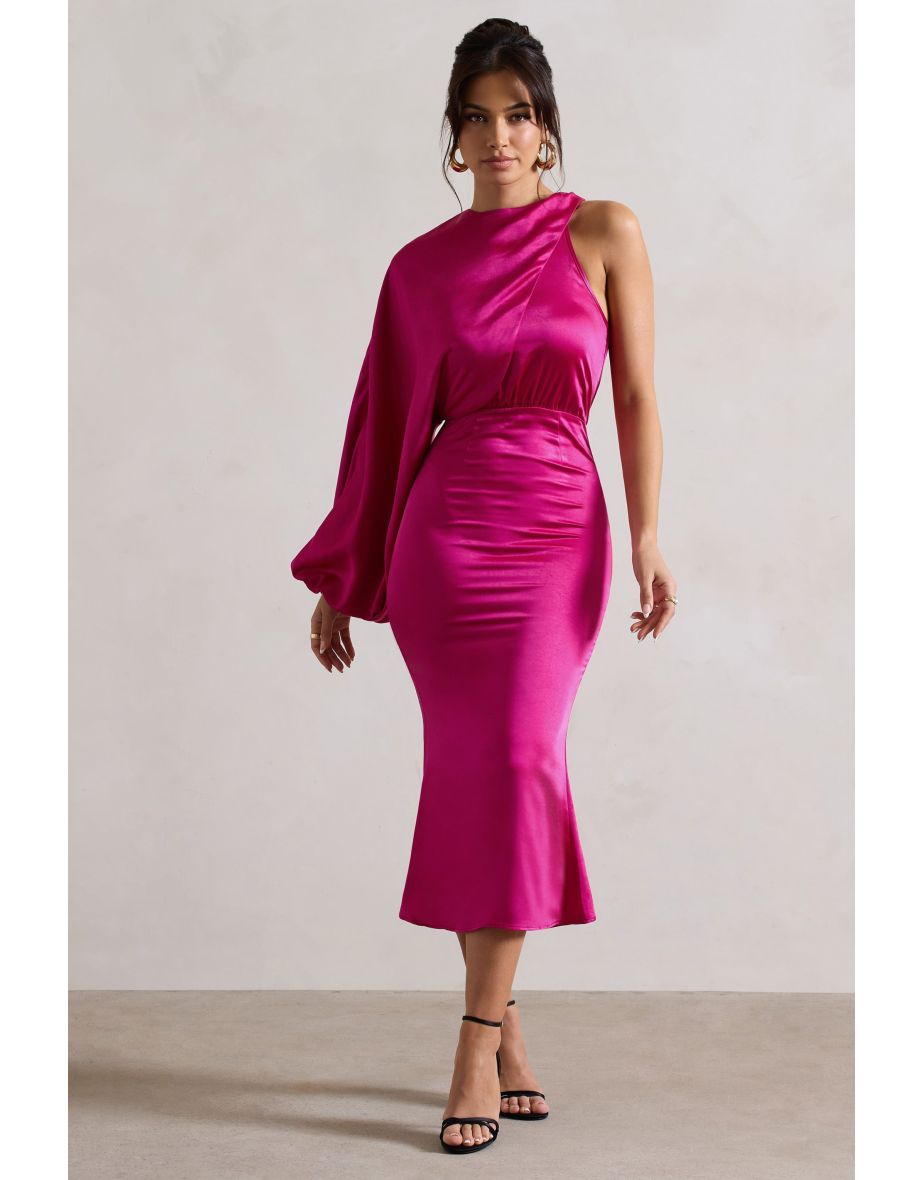 Shop Nola Dark Pink Satin One Sleeve Dress Online in Bahrain VogaCloset