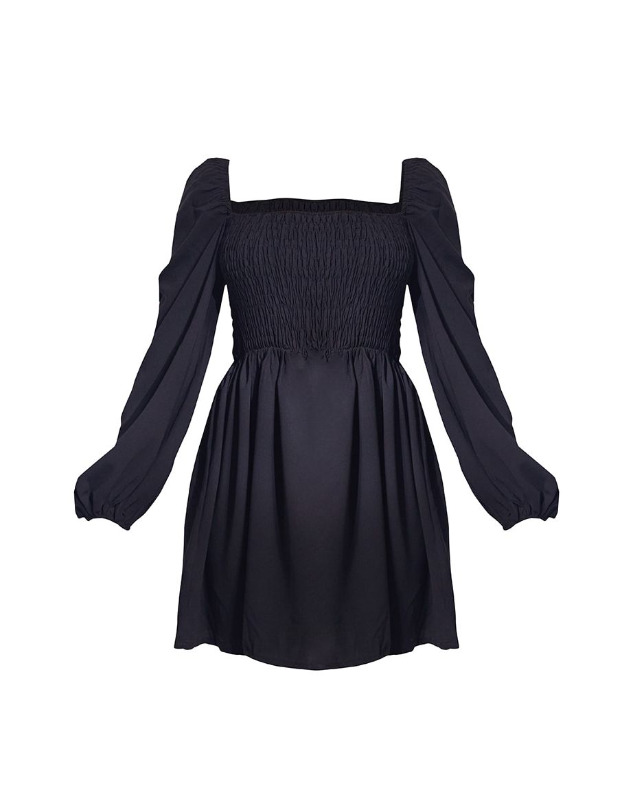Petite Black Detail Smock Dress - 4