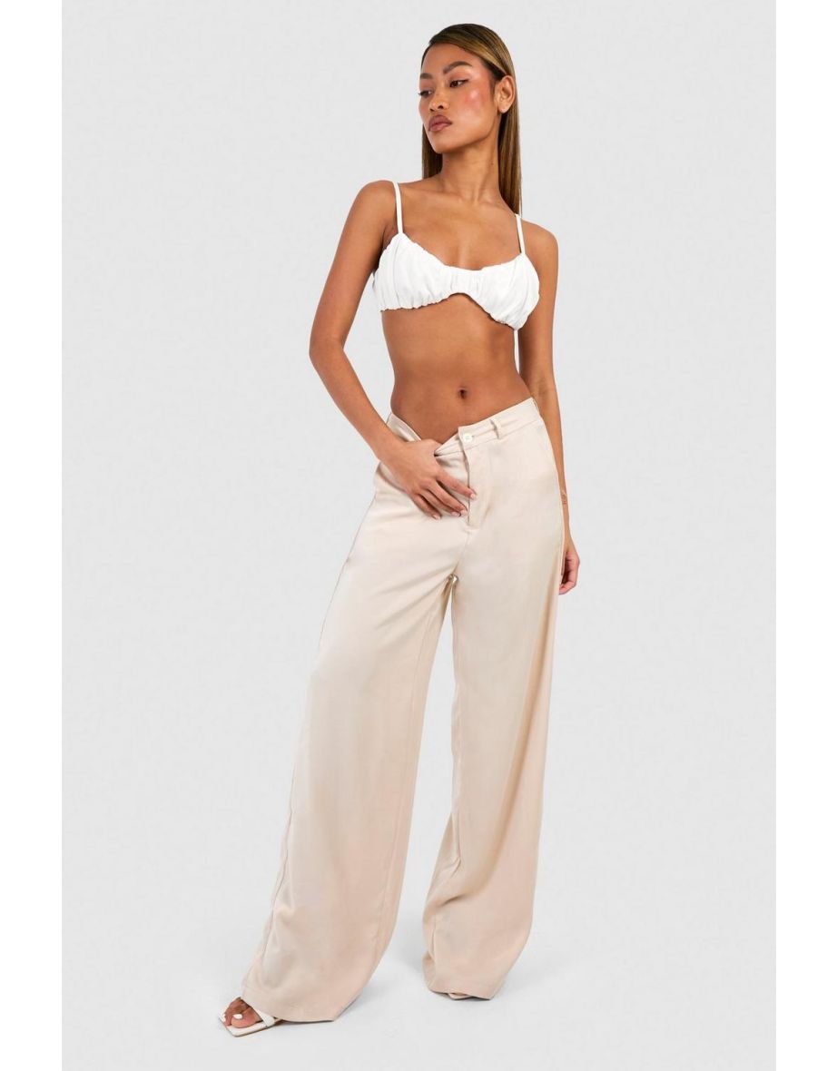 Shop Satin Wide Leg Trousers champagne Online in Bahrain VogaCloset