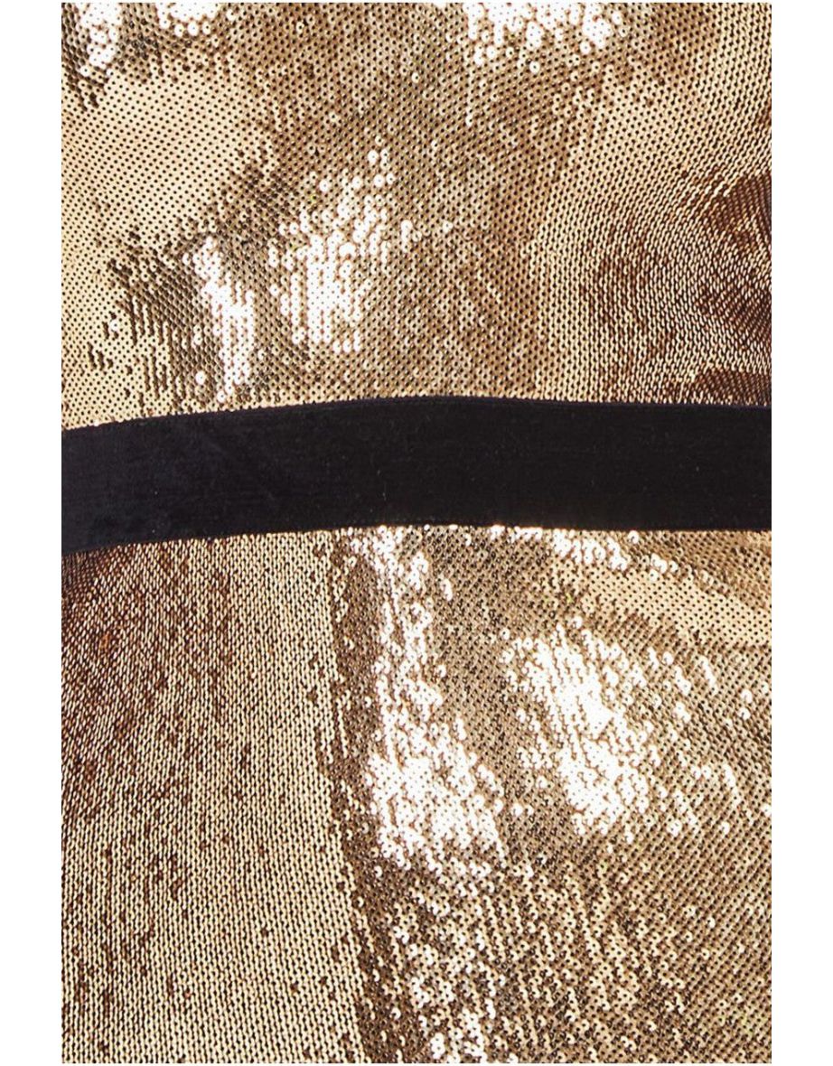 Goddiva Liquid Sequin Midi With Corsage - Gold - 3