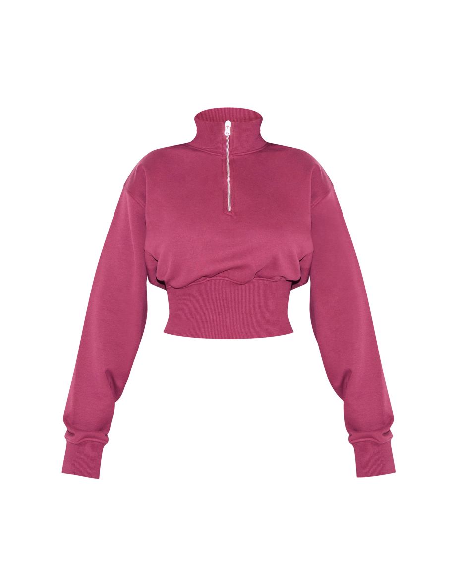 Shape Burgundy Half Zip Cropped Sweatshirt - 4