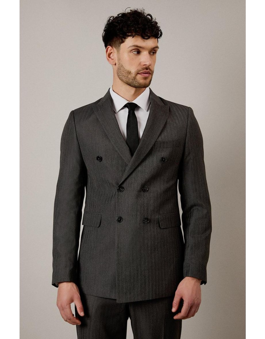 Grey Herringbone Double Breasted Jacket