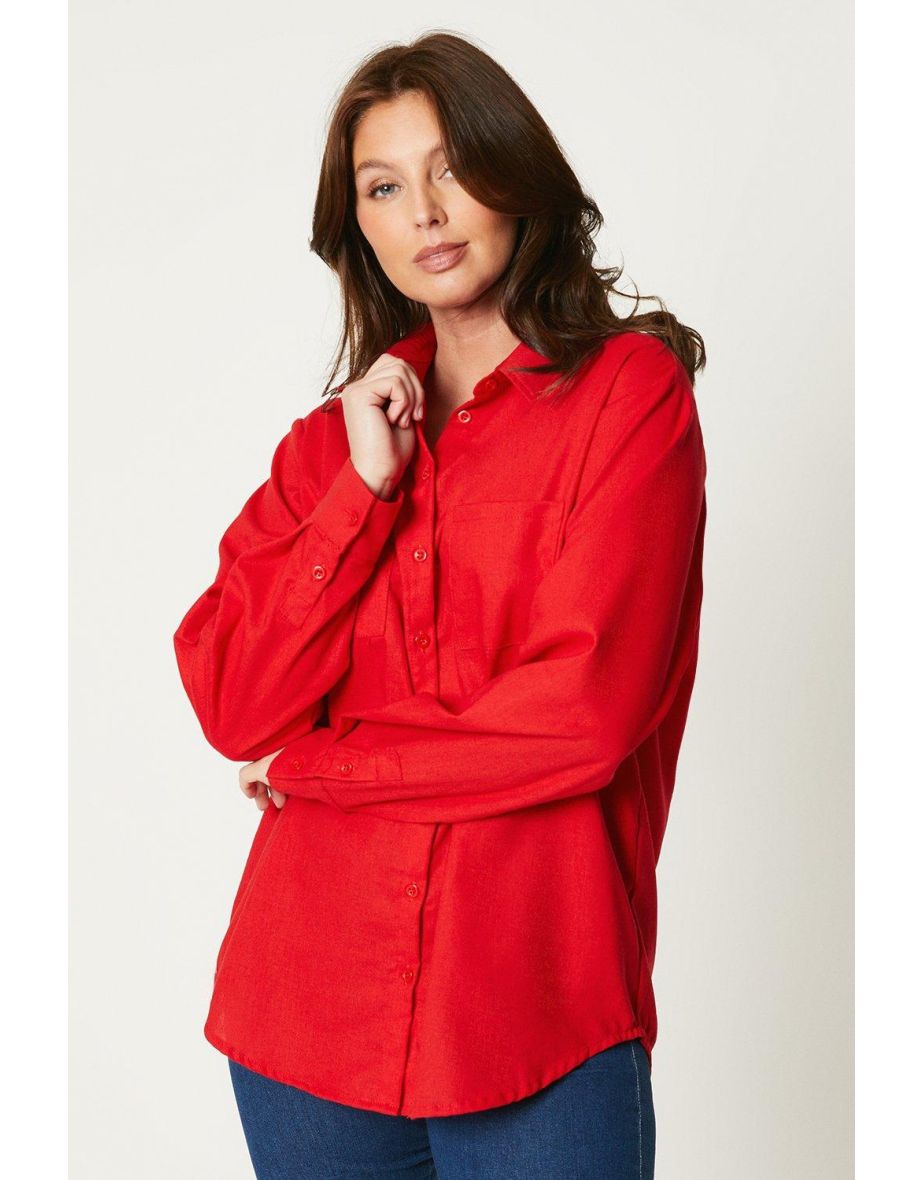 Linen Blend Shirt - red