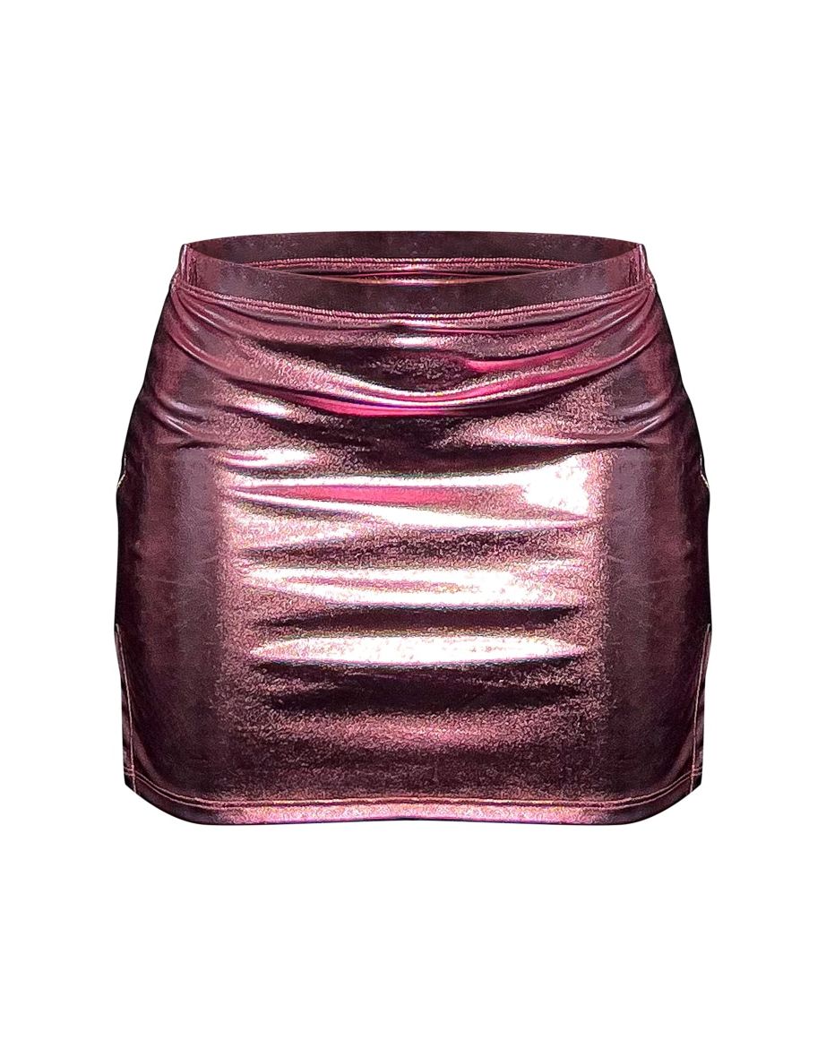 Pink Metallic Split Hem Low Rise Micro Mini Skirt - 5
