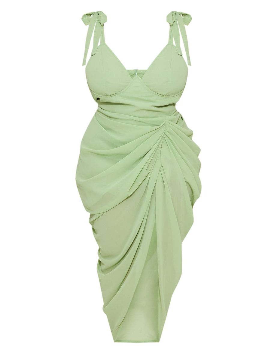 Plus Sage Green Underwire Detail Draped Midi Dress - 4