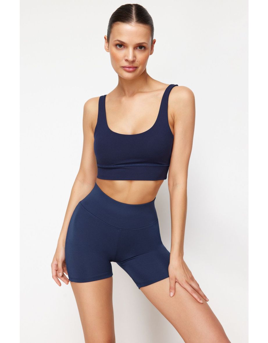 Shop Dark Navy Wide Waist Elastic Push Up and Extra Restorer Knitted Sports Shorts Leggings Online in Bahrain VogaCloset