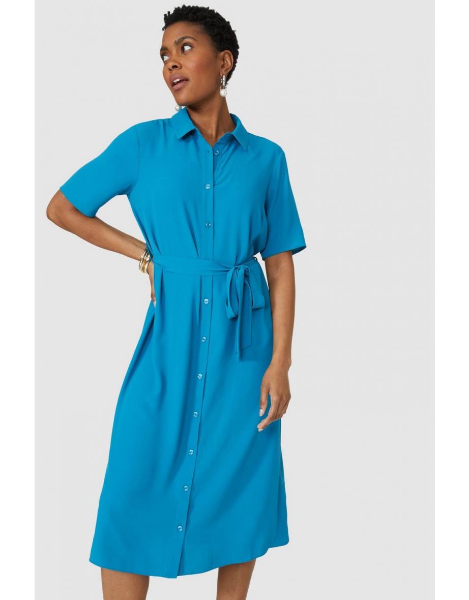 Short sleeve belted dress sale