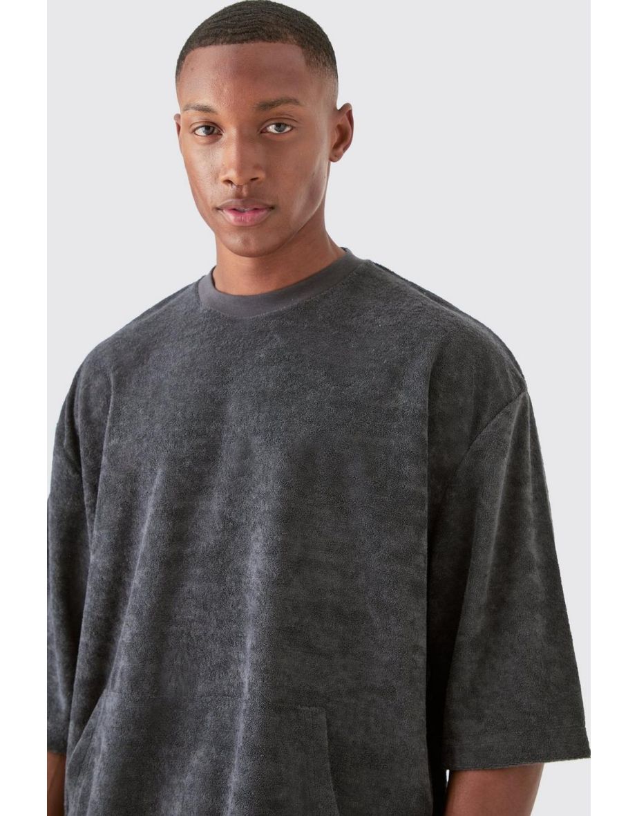 Short Sleeve Oversized Boxy Towelling Sweat Short Tracksuit - charcoal - 2