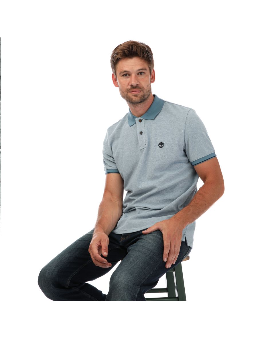 Men's Timberland Oxford Short Sleeve Polo Shirt in Blue - 3