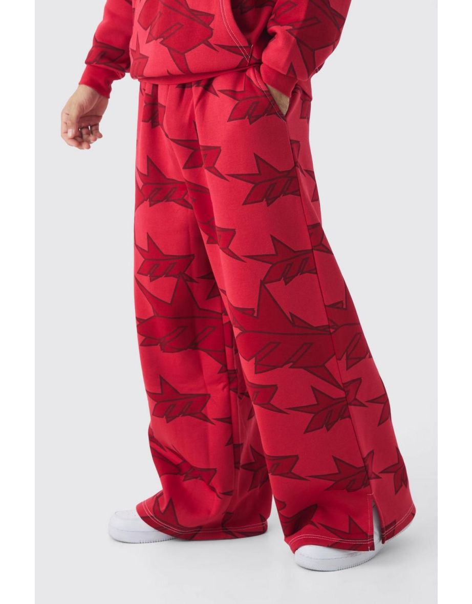 Extreme Wide Leg All Over Star Print Split Hem Jogger