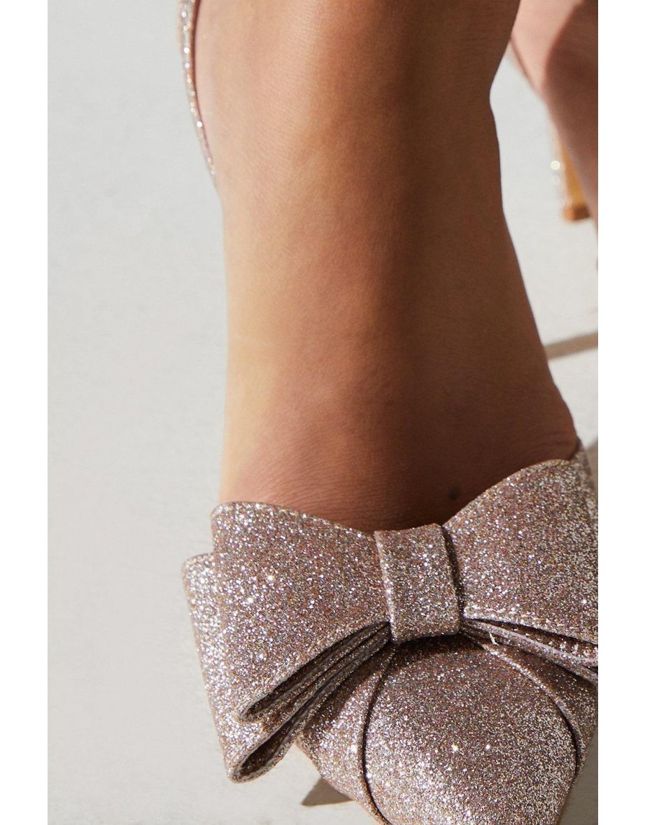 Tamara Glitter Bow Sling Back Stiletto Court Shoes - 3