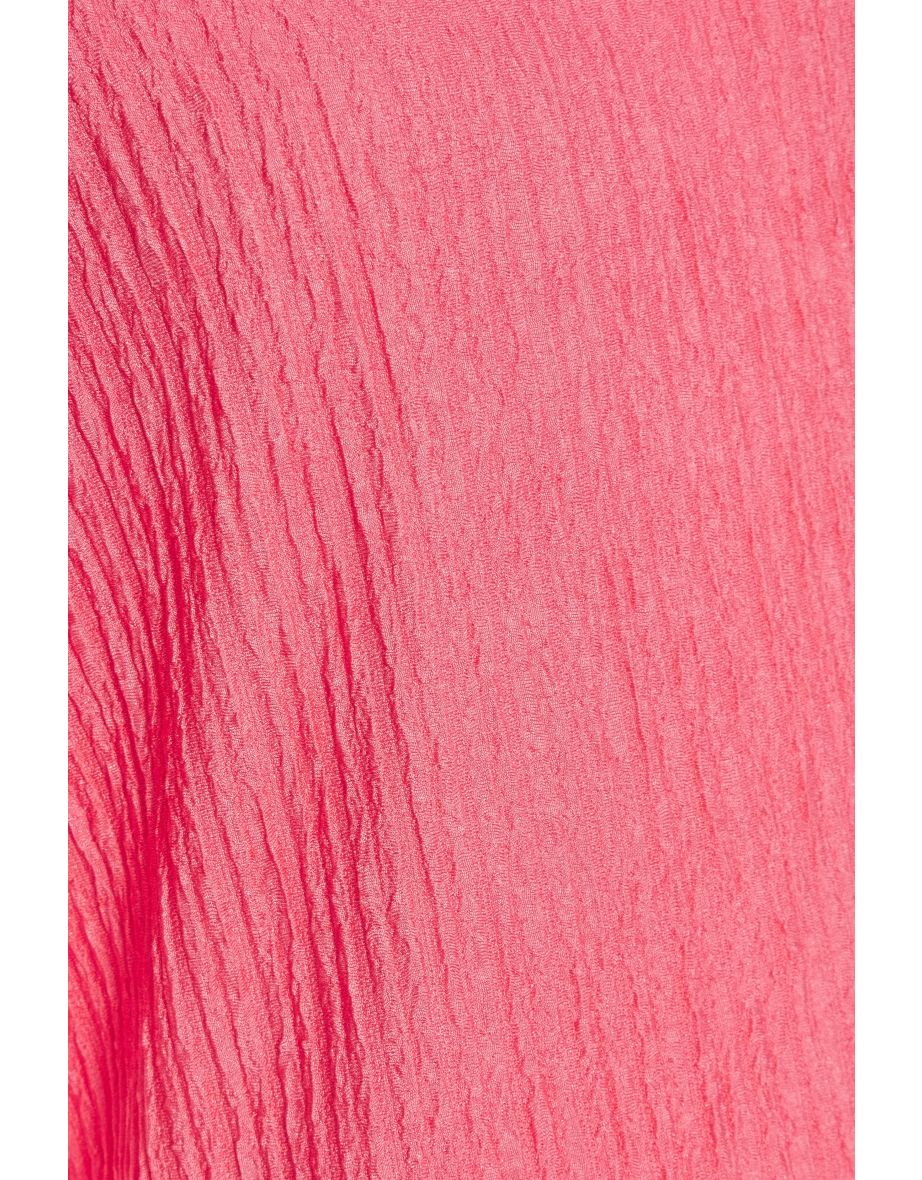 Coral Textured Round Neck T-Shirt - 5