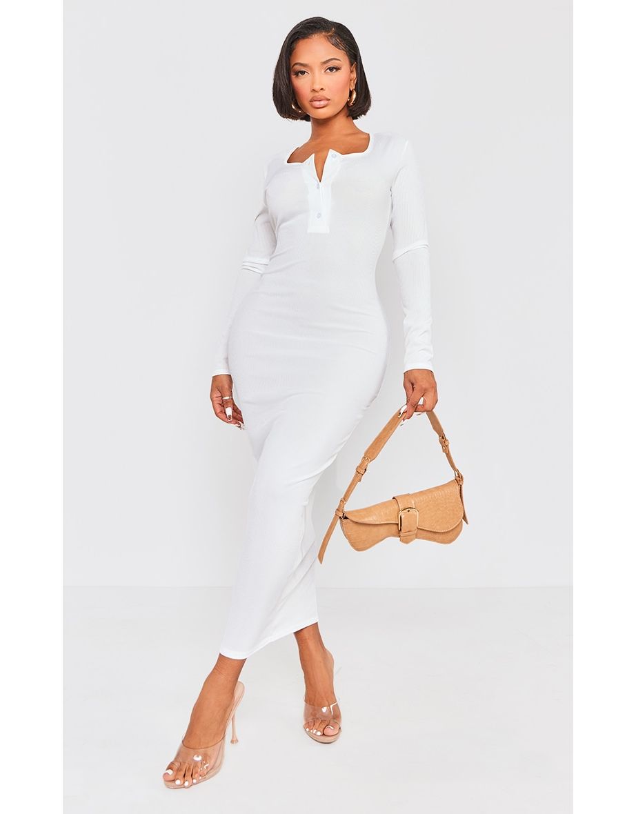 White ribbed button dress 2025
