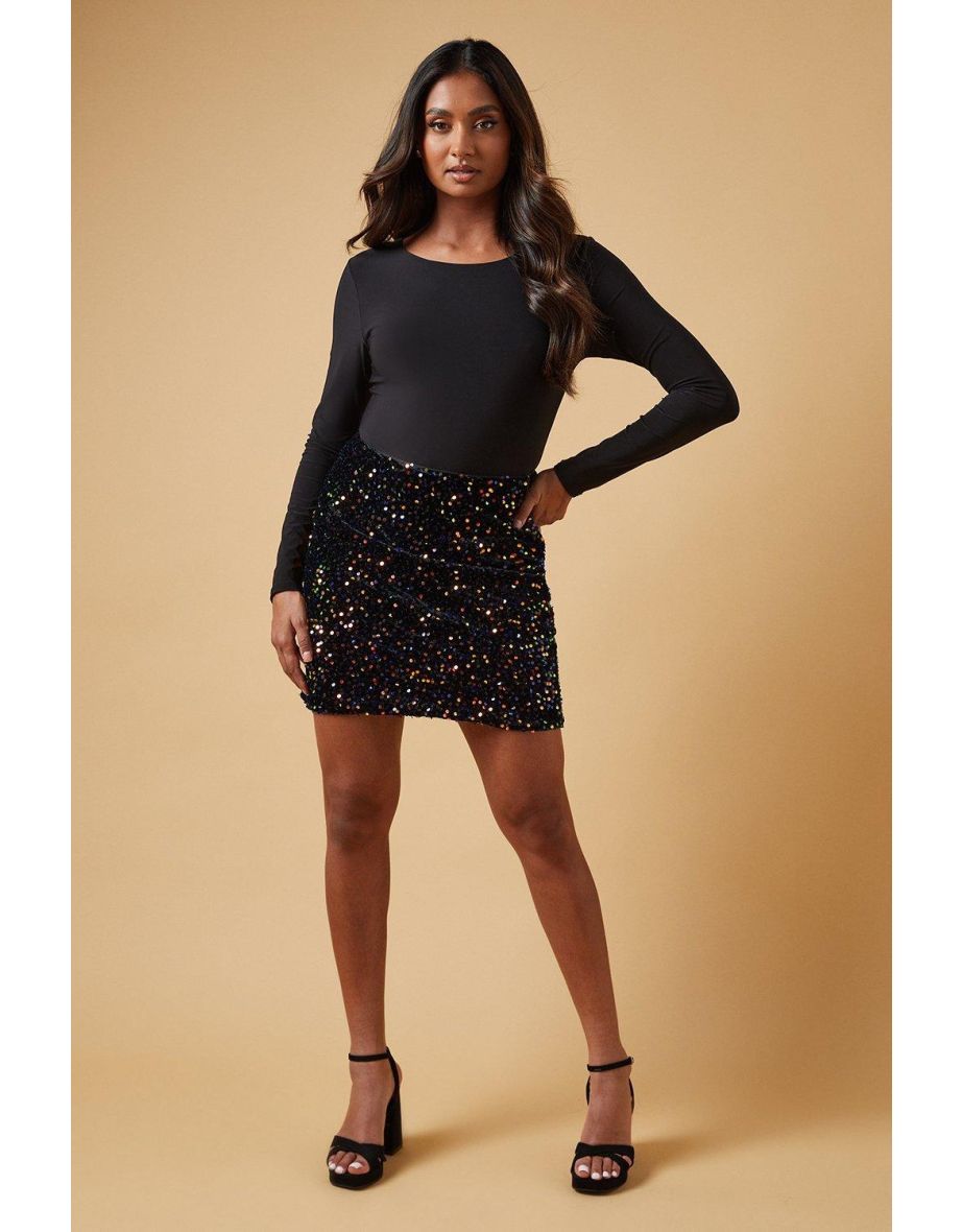 Velvet sequin mini skirt cheap